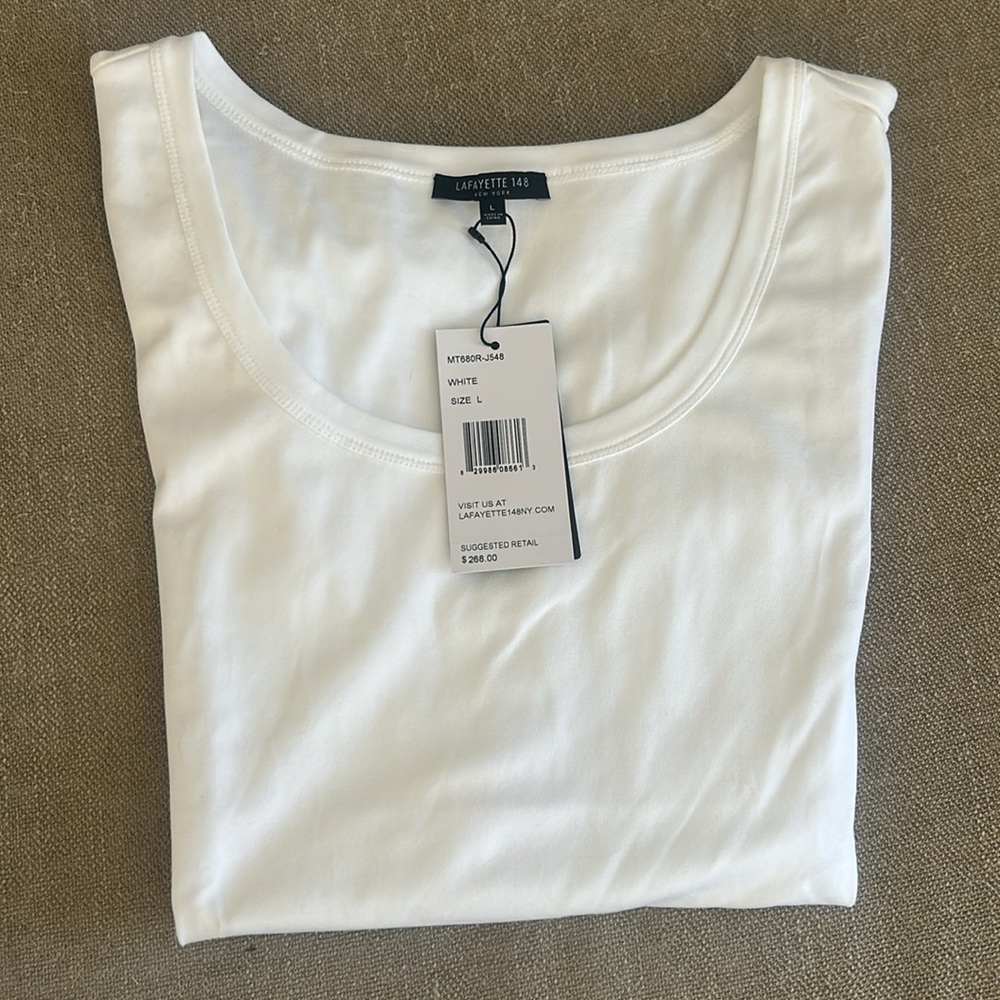 NWT Lafayette 148 White Short Sleeved Tee Size L - Picture 2 of 2